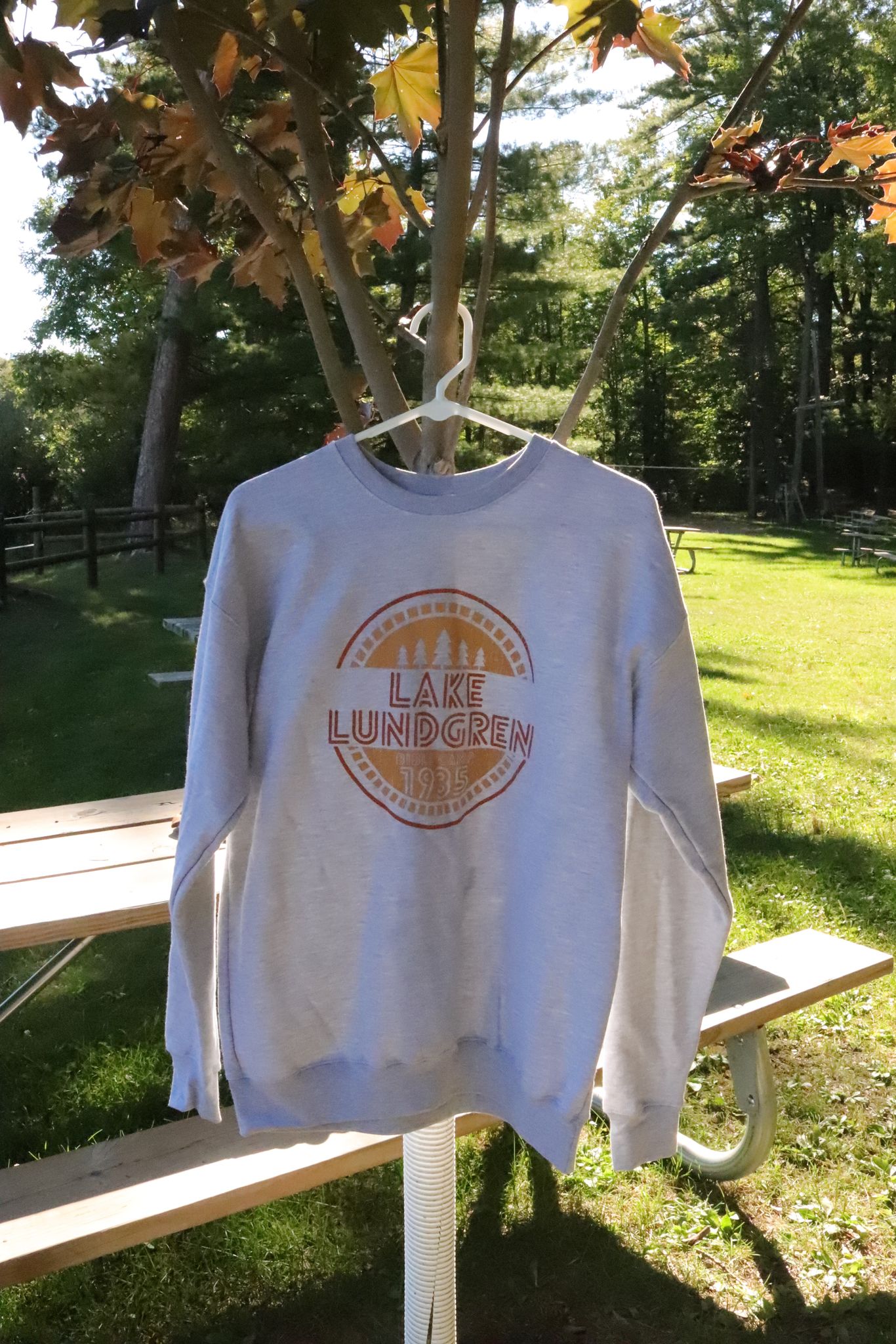 Grey Crew with Orange Print