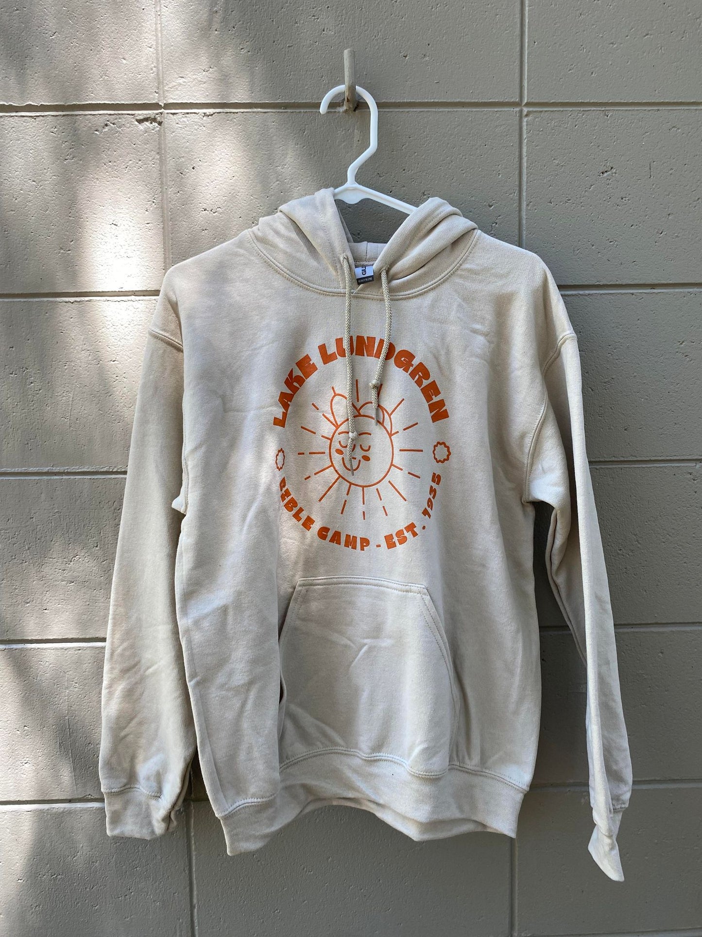Tan Hoodie Sweatshirt with Sun Design